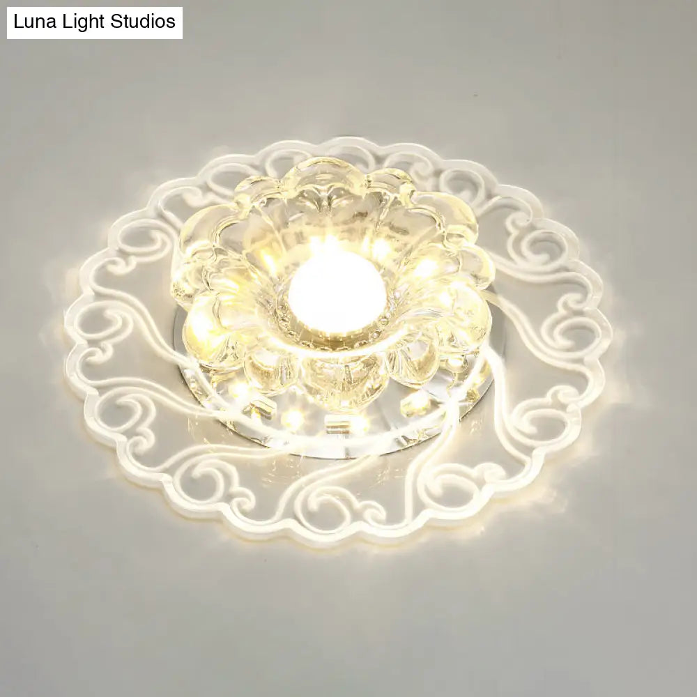 Flower Shape Crystal Flush Mount Ceiling Light Fixture With Led Modern Aisle Lighting Clear / F
