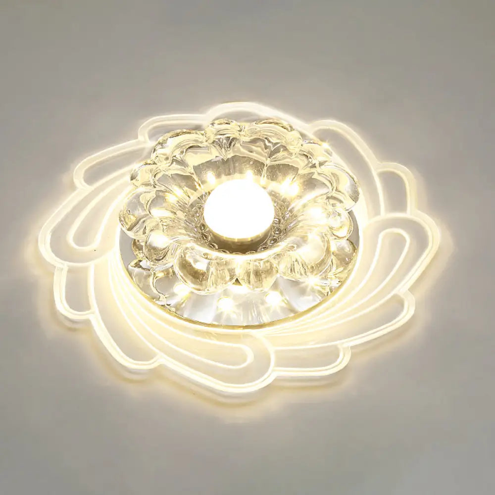 Flower Shape Crystal Flush Mount Ceiling Light Fixture With Led Modern Aisle Lighting Clear / A