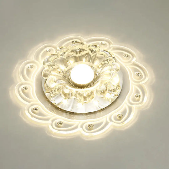 Flower Shape Crystal Flush Mount Ceiling Light Fixture With Led Modern Aisle Lighting Clear / C