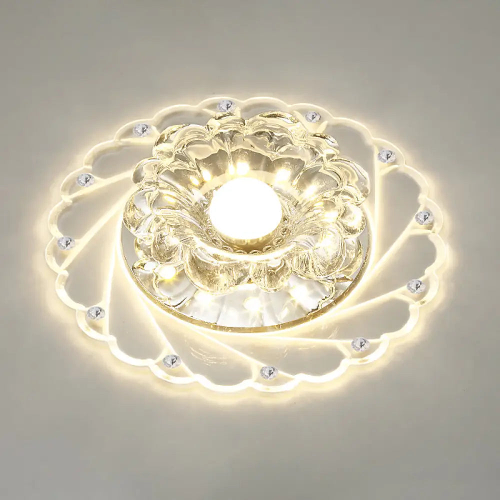Flower Shape Crystal Flush Mount Ceiling Light Fixture With Led Modern Aisle Lighting Clear / D