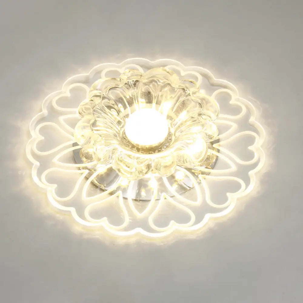 Flower Shape Crystal Flush Mount Ceiling Light Fixture With Led Modern Aisle Lighting Clear / G