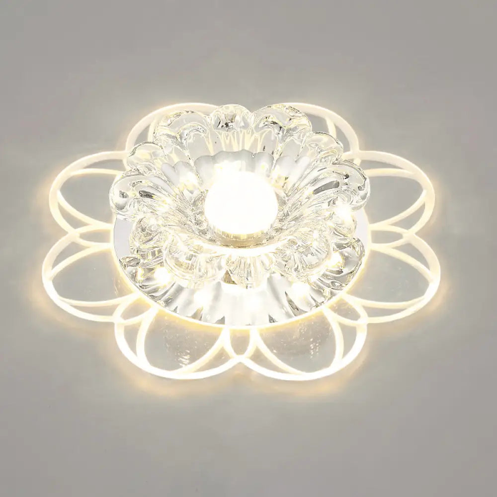 Flower Shape Crystal Flush Mount Ceiling Light Fixture With Led Modern Aisle Lighting Clear / L