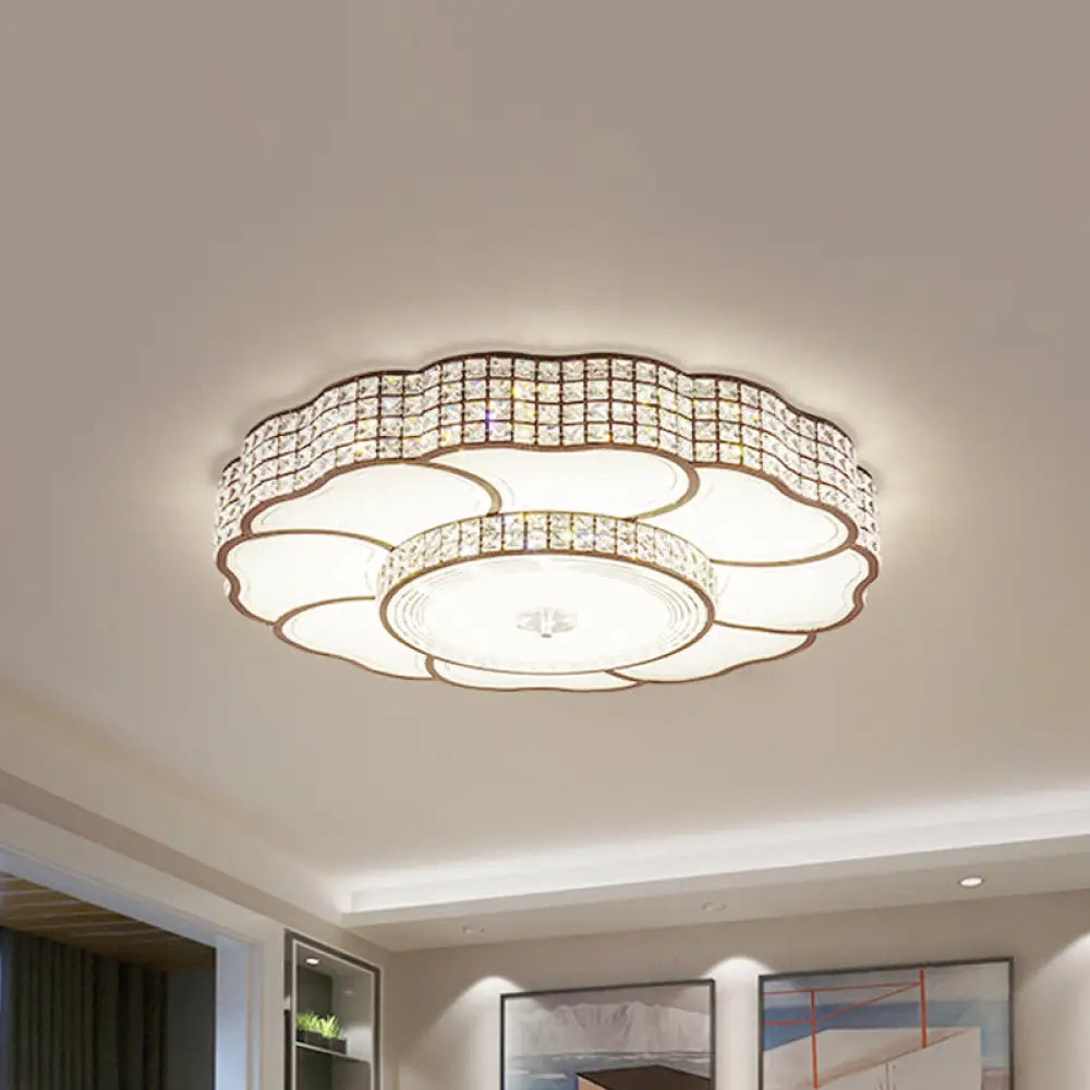 Flower Shape Crystal Flush Mount Led Lamp In Coffee Finish