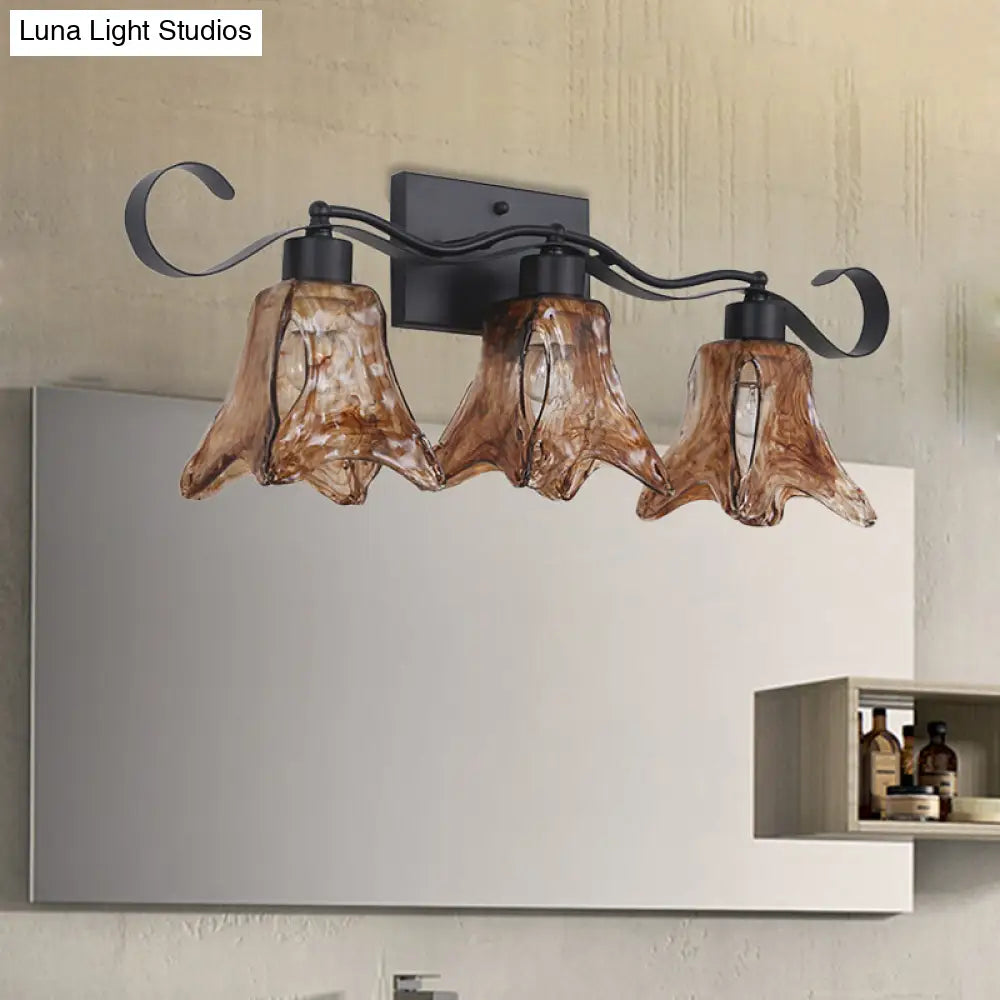 Flower Shaped Glass Vanity Light With Textured Tan Finish 2/3 Lights Wall Mounted In Black For Your