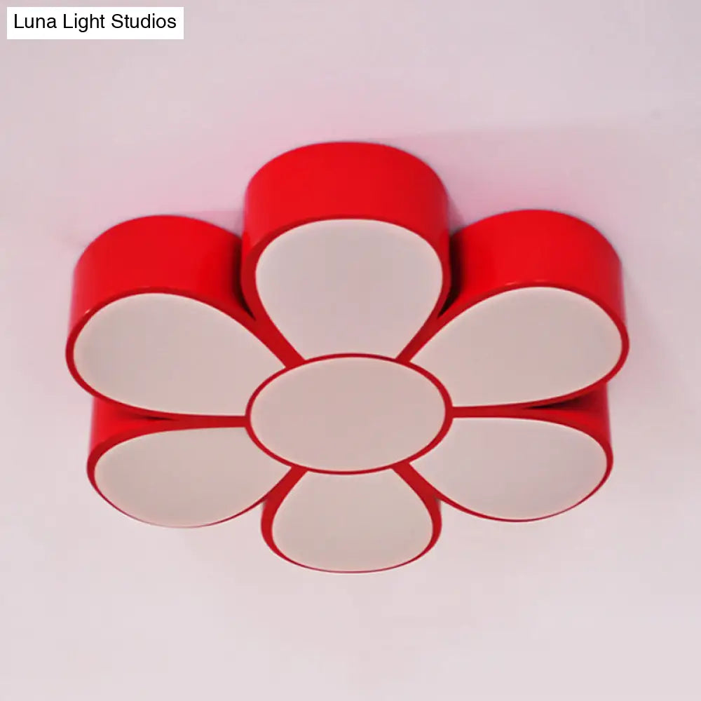 Flower - Shaped Kids Flush Ceiling Light Fixture In Vibrant Yellow/Green/Red With Acrylic Shade