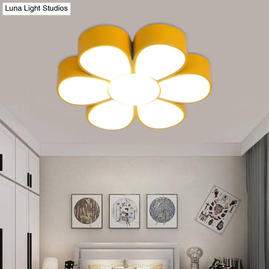 Flower-Shaped Kids Flush Ceiling Light Fixture In Vibrant Yellow/Green/Red With Acrylic Shade