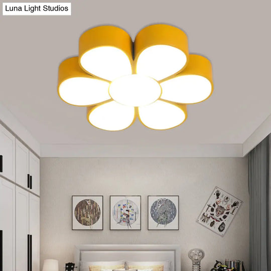 Flower - Shaped Kids Flush Ceiling Light Fixture In Vibrant Yellow/Green/Red With Acrylic Shade