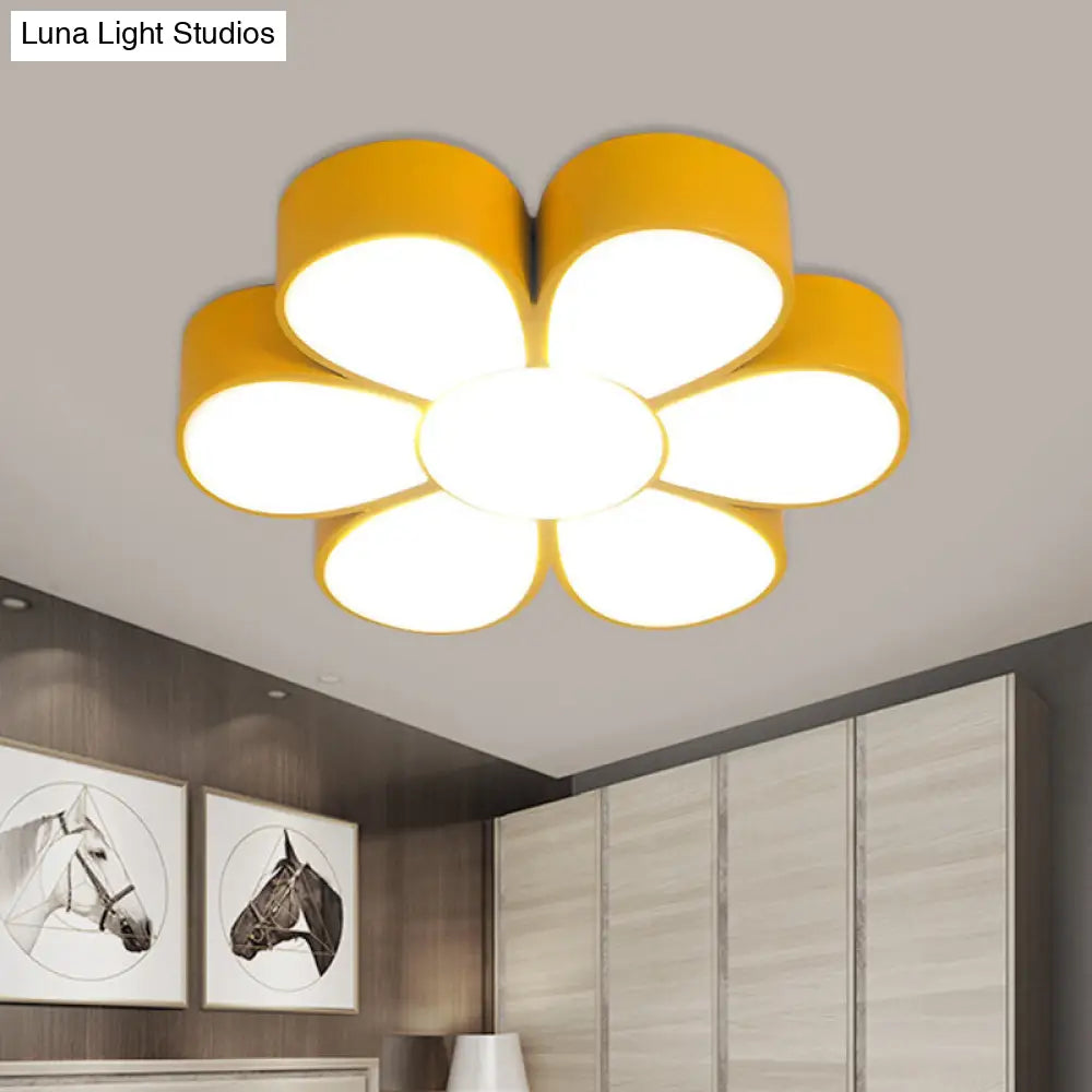 Flower-Shaped Kids Flush Ceiling Light Fixture In Vibrant Yellow/Green/Red With Acrylic Shade Yellow