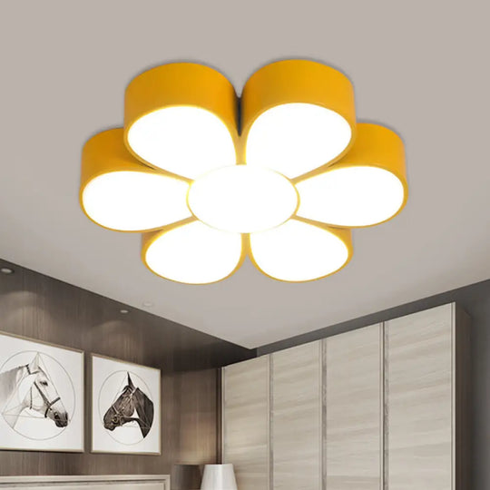 Flower - Shaped Kids Flush Ceiling Light Fixture In Vibrant Yellow/Green/Red With Acrylic Shade