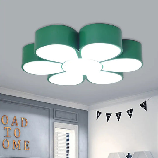Flower - Shaped Kids Flush Ceiling Light Fixture In Vibrant Yellow/Green/Red With Acrylic Shade
