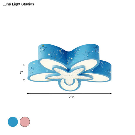 Flower - Shaped Led Cartoon Flush Ceiling Light For Kids’ Bedrooms In Pink/Blue