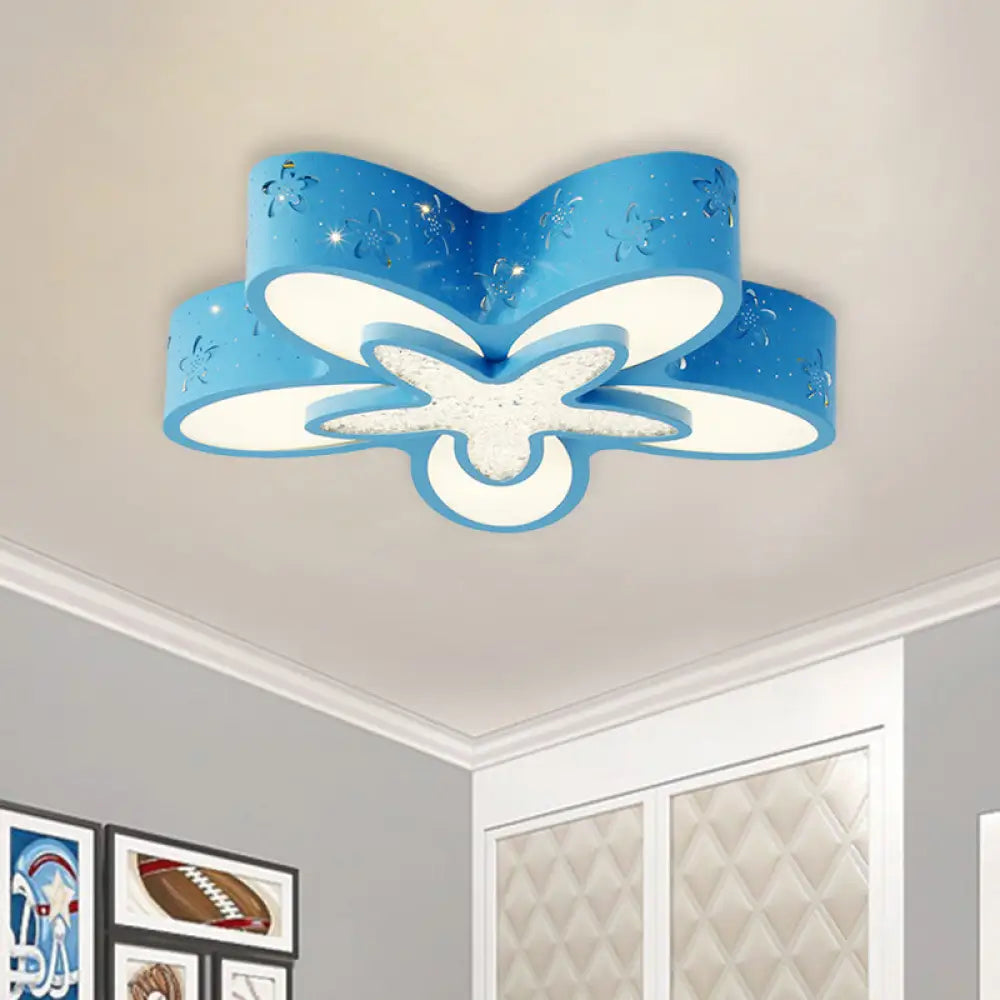 Flower - Shaped Led Cartoon Flush Ceiling Light For Kids’ Bedrooms In Pink/Blue Blue