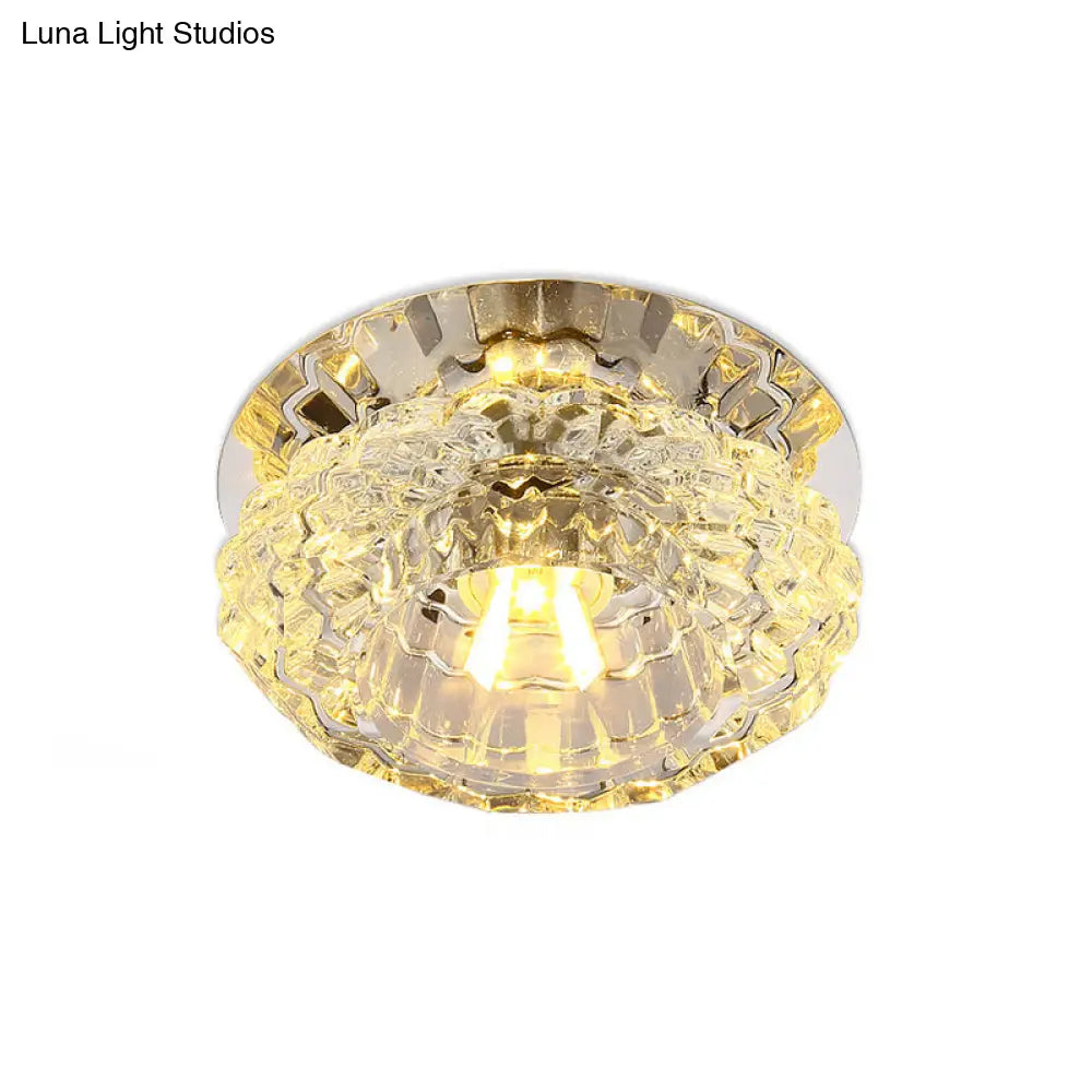 Flower-Shaped Led Flush Ceiling Light With Clear Crystal Finish - Simple & Elegant Fixture