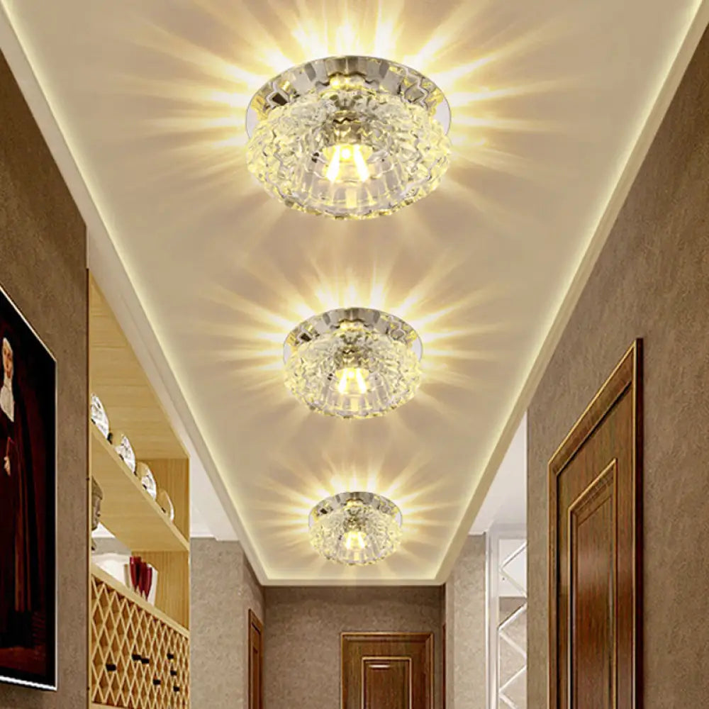 Flower - Shaped Led Flush Ceiling Light With Clear Crystal Finish - Simple & Elegant Fixture / Warm