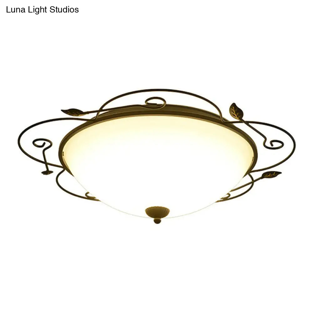 Flower-Shaped Led Flush Mount Lighting With Opal Glass Shade - Classic Brown Bedroom Fixture