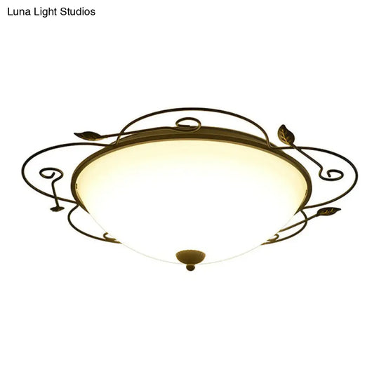 Flower-Shaped Led Flush Mount Lighting With Opal Glass Shade - Classic Brown Bedroom Fixture