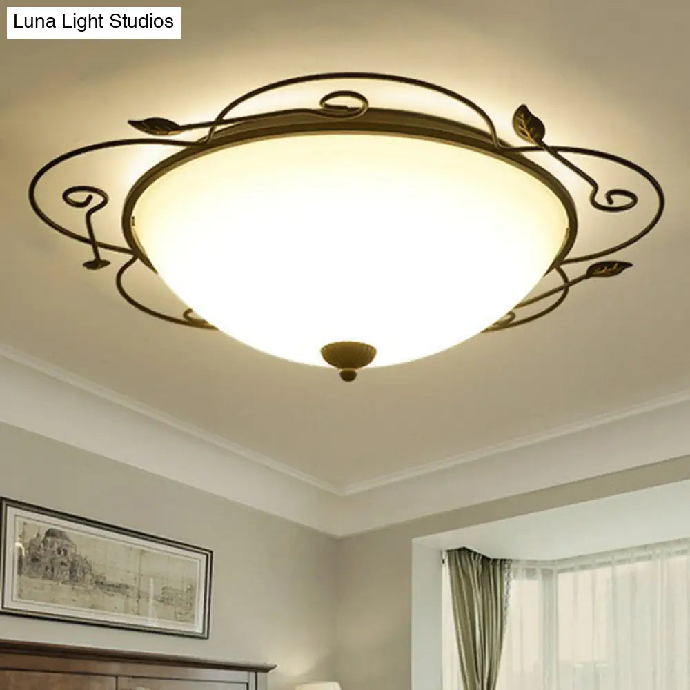 Flower - Shaped Led Flush Mount Lighting With Opal Glass Shade - Classic Brown Bedroom Fixture