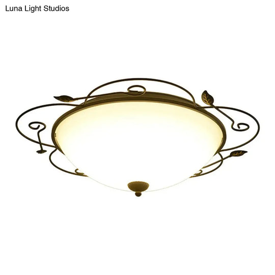 Flower - Shaped Led Flush Mount Lighting With Opal Glass Shade - Classic Brown Bedroom Fixture