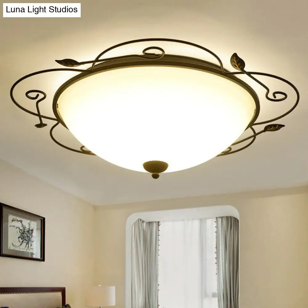 Flower - Shaped Led Flush Mount Lighting With Opal Glass Shade - Classic Brown Bedroom Fixture