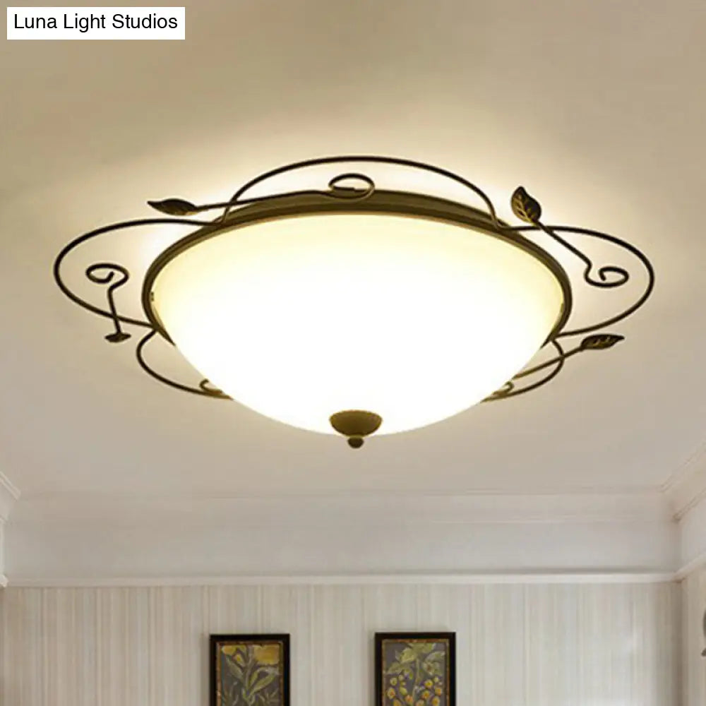 Flower - Shaped Led Flush Mount Lighting With Opal Glass Shade - Classic Brown Bedroom Fixture