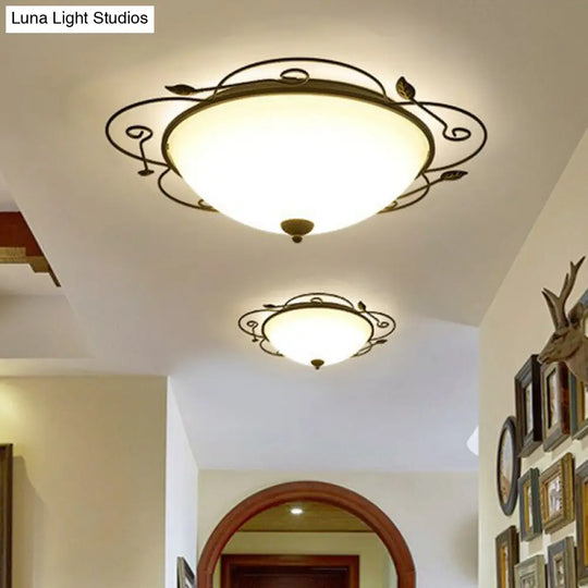 Flower-Shaped Led Flush Mount Lighting With Opal Glass Shade - Classic Brown Bedroom Fixture