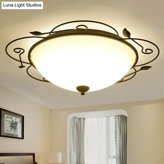 Flower-Shaped Led Flush Mount Lighting With Opal Glass Shade - Classic Brown Bedroom Fixture