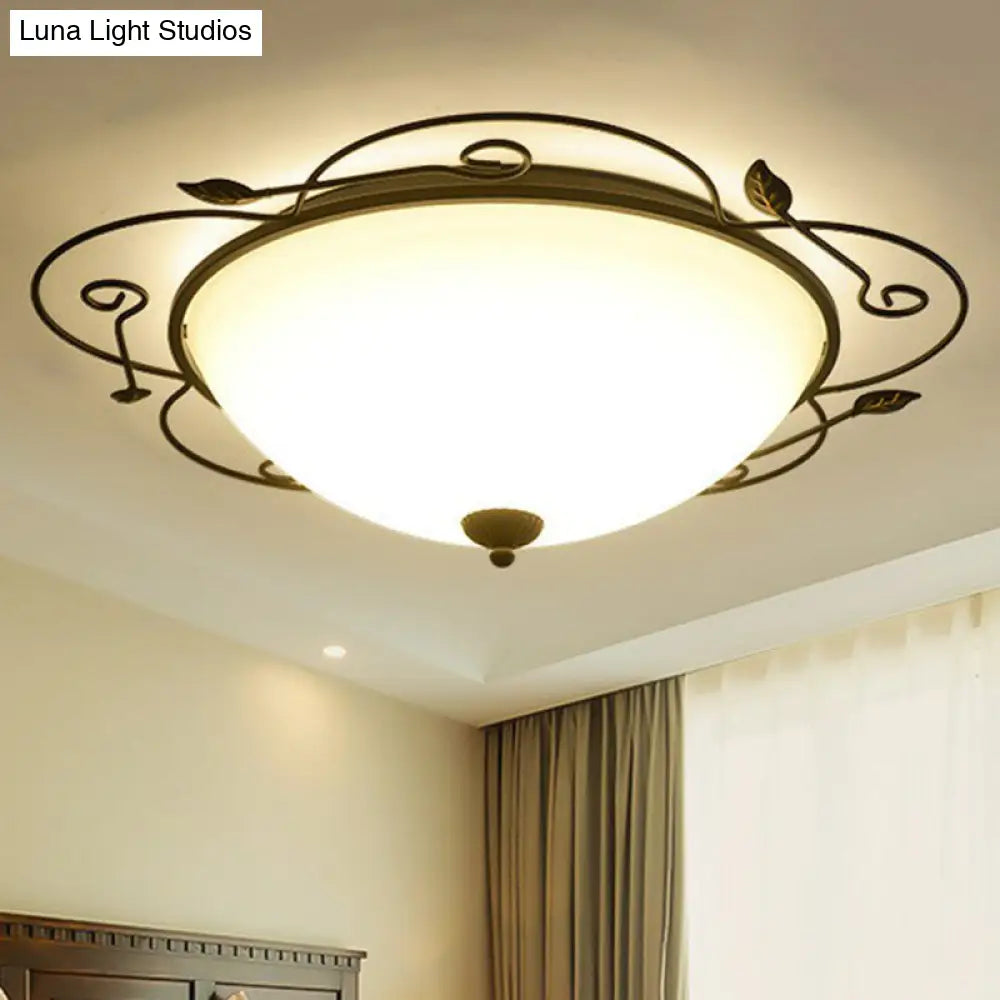 Flower-Shaped Led Flush Mount Lighting With Opal Glass Shade - Classic Brown Bedroom Fixture Black