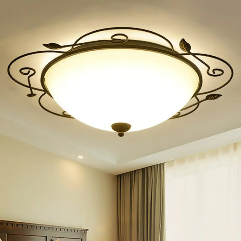 Flower - Shaped Led Flush Mount Lighting With Opal Glass Shade - Classic Brown Bedroom Fixture Black