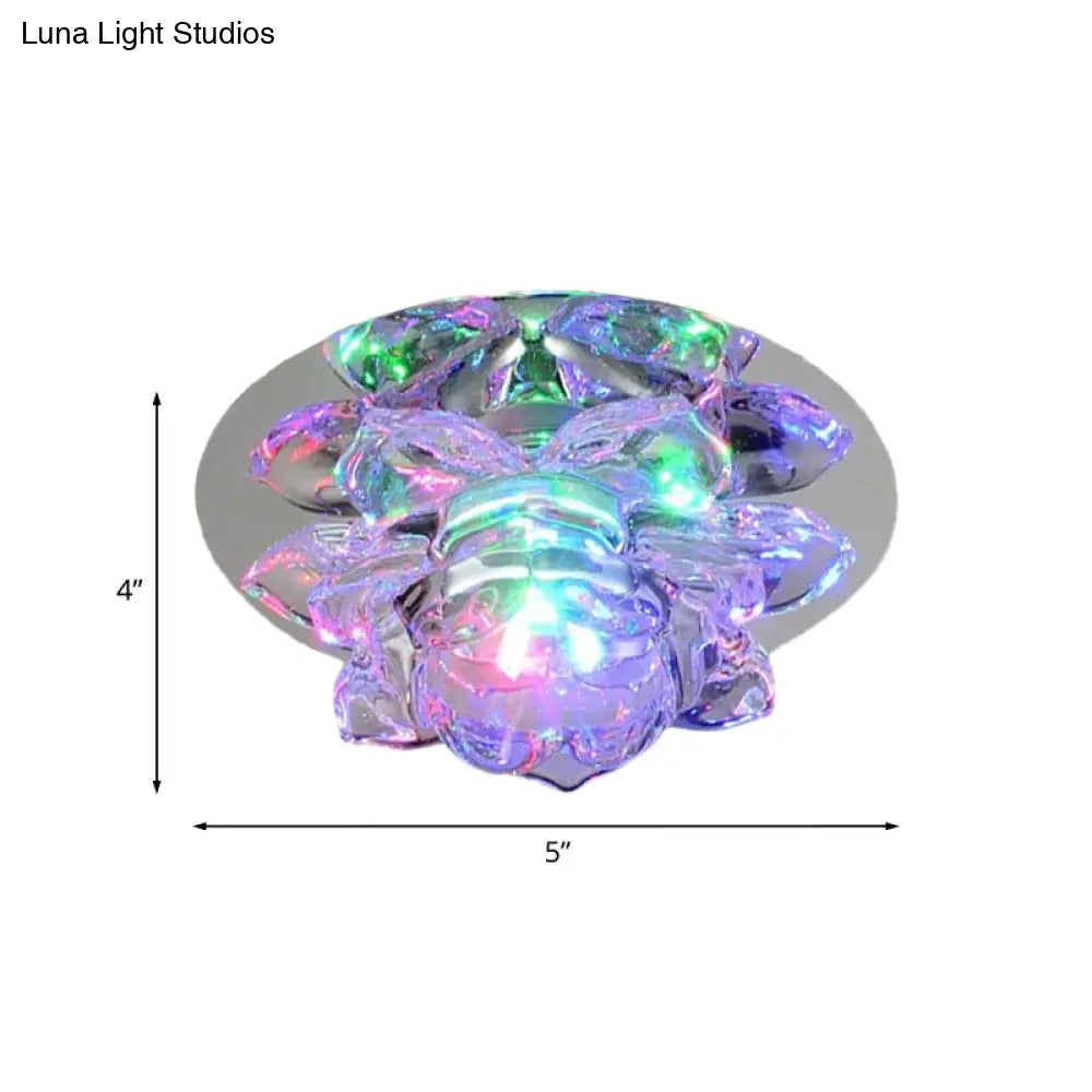 Flush Clear Crystal Lotus Ceiling Light - Modern Led Fixture For Bedroom In Warm/White/Multi Color