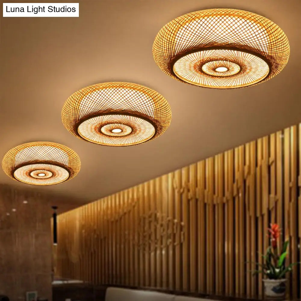 Flush Mount Ceiling Lighting With Asian - Inspired Flaxen Donut Bamboo Shade