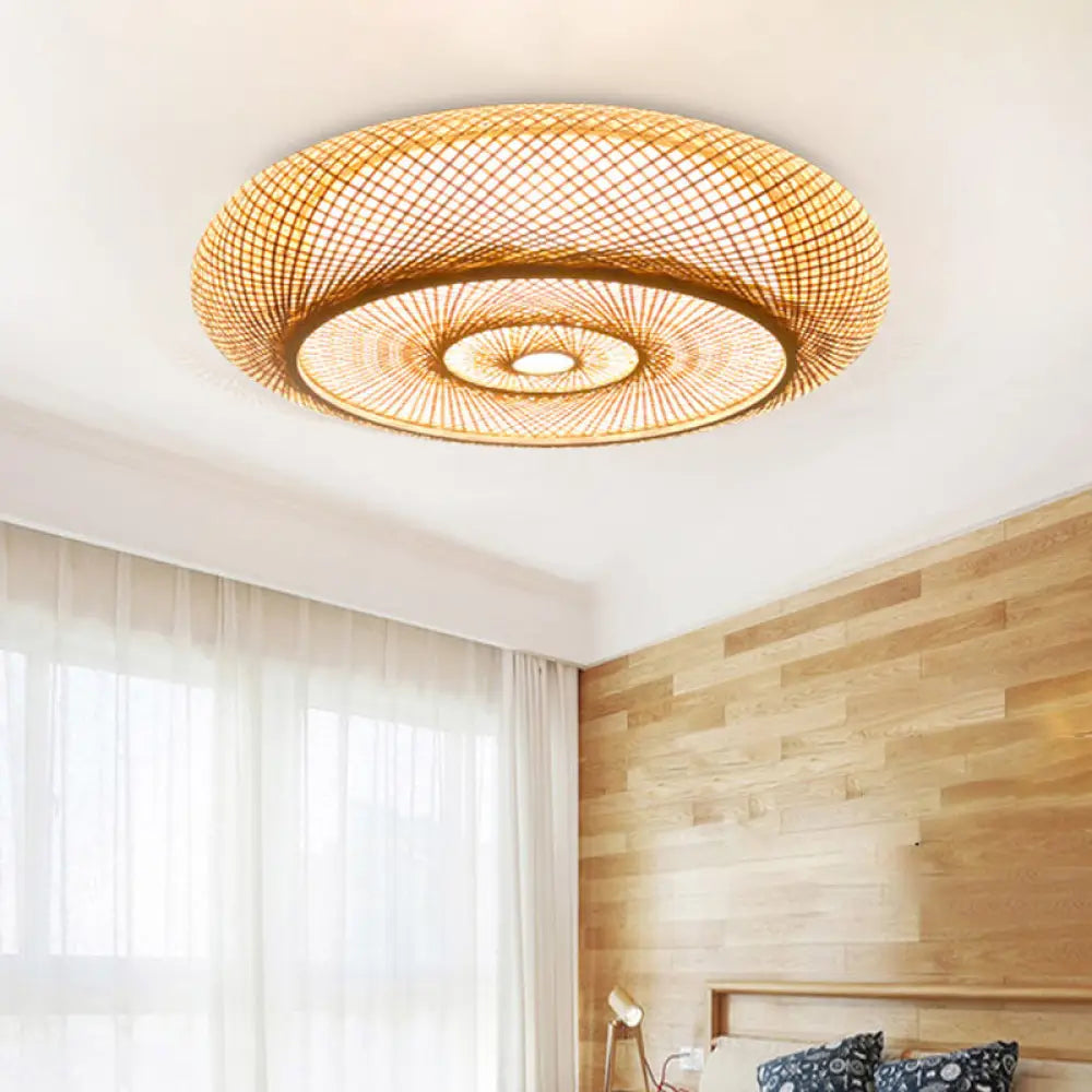 Flush Mount Ceiling Lighting With Asian - Inspired Flaxen Donut Bamboo Shade