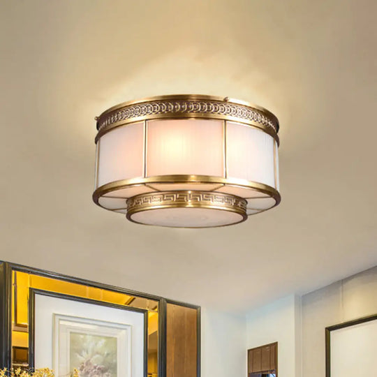 Flush Mount Colonial Opal Glass Ceiling Light Fixture With Gold Accent - Ring Restaurant 4 /