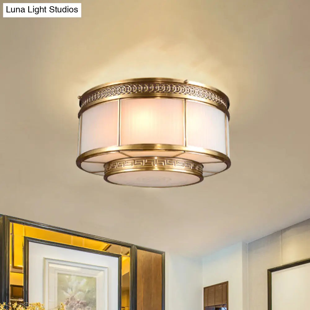 Flush Mount Colonial Opal Glass Ceiling Light Fixture With Gold Accent - Ring Restaurant 4 /