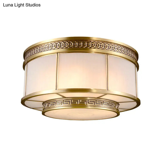 Flush Mount Colonial Opal Glass Ceiling Light Fixture With Gold Accent - Ring Restaurant