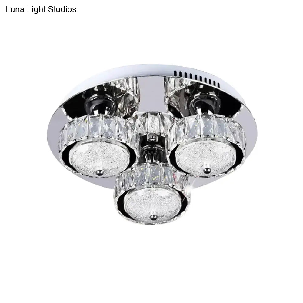 Flush Mount Crystal Led Ceiling Light For Contemporary Bedrooms - Stainless Steel Finish