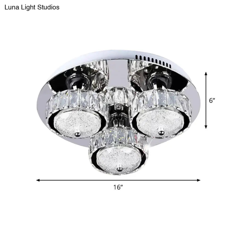 Flush Mount Crystal Led Ceiling Light For Contemporary Bedrooms - Stainless Steel Finish