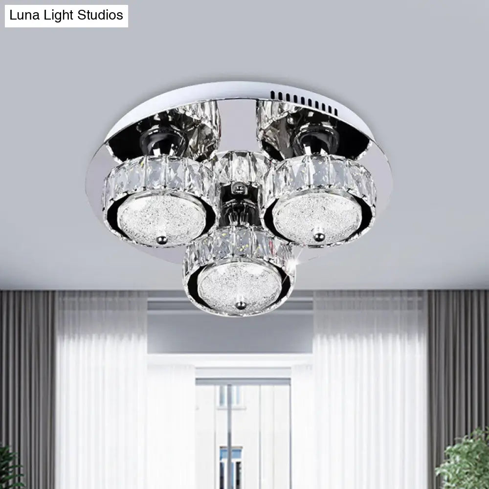 Flush Mount Crystal Led Ceiling Light For Contemporary Bedrooms - Stainless Steel Finish