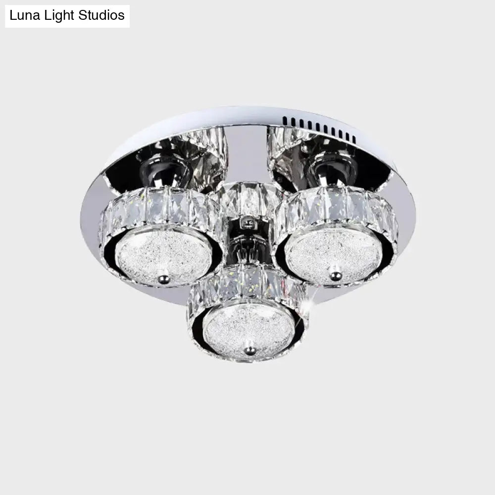 Flush Mount Crystal Led Ceiling Light For Contemporary Bedrooms - Stainless Steel Finish