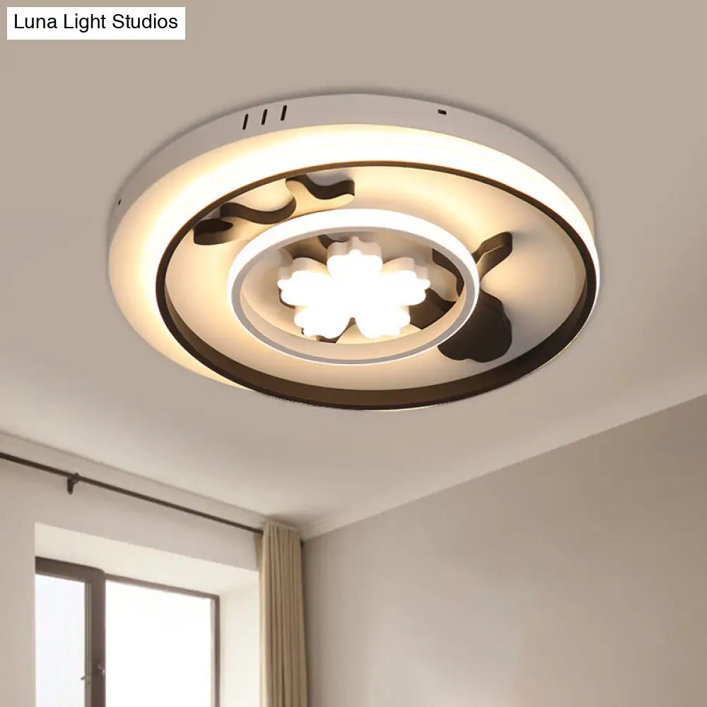 Flush Mount Doughnut Parlor Lamp - Metal Led Ceiling With Floral Design 19.5’/23.5’ Wide