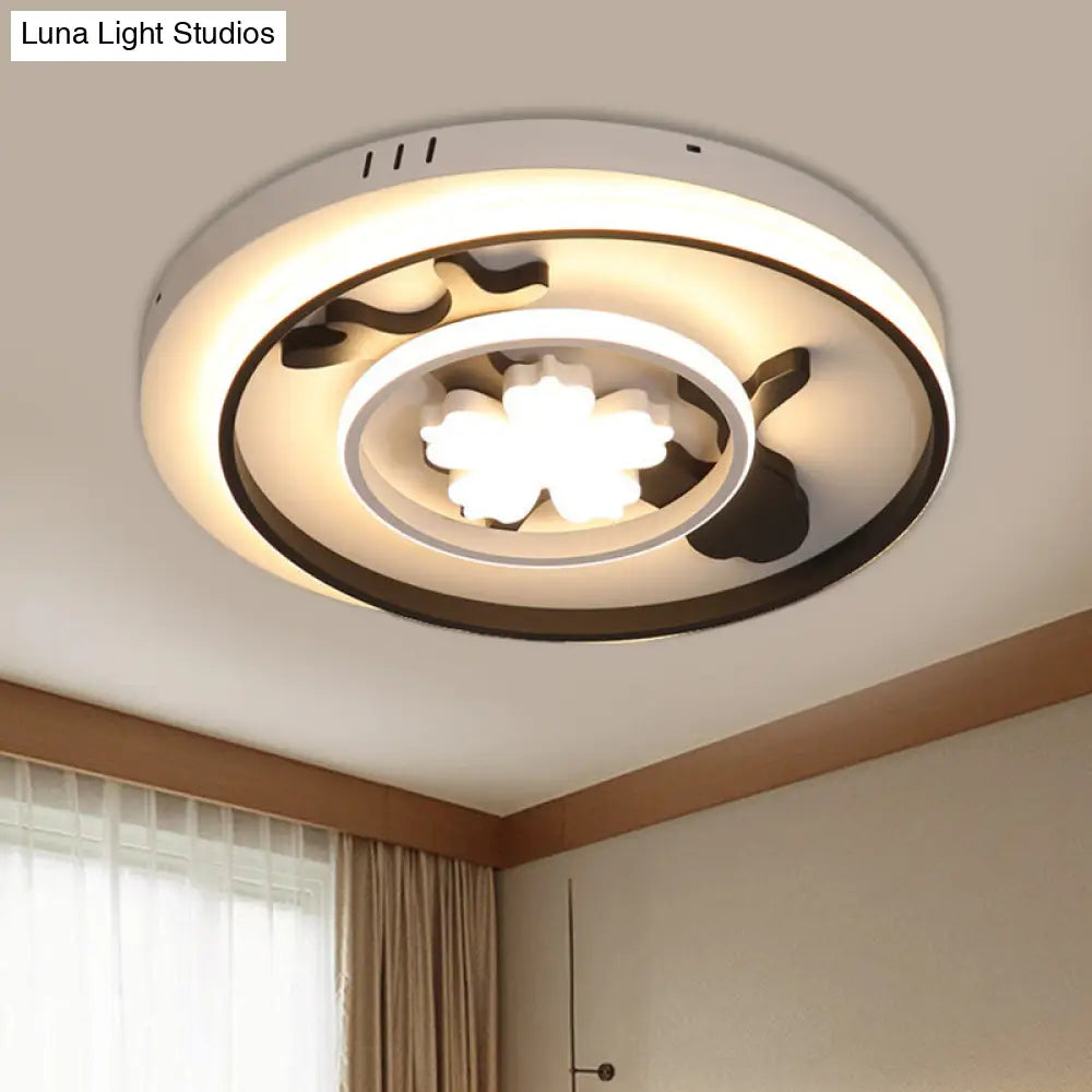 Flush Mount Doughnut Parlor Lamp - Metal Led Ceiling With Floral Design 19.5/23.5 Wide Simplicity In