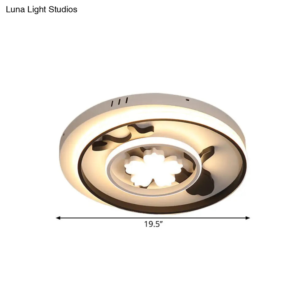 Flush Mount Doughnut Parlor Lamp - Metal Led Ceiling With Floral Design 19.5/23.5 Wide Simplicity In