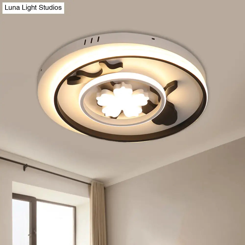 Flush Mount Doughnut Parlor Lamp - Metal Led Ceiling With Floral Design 19.5/23.5 Wide Simplicity In