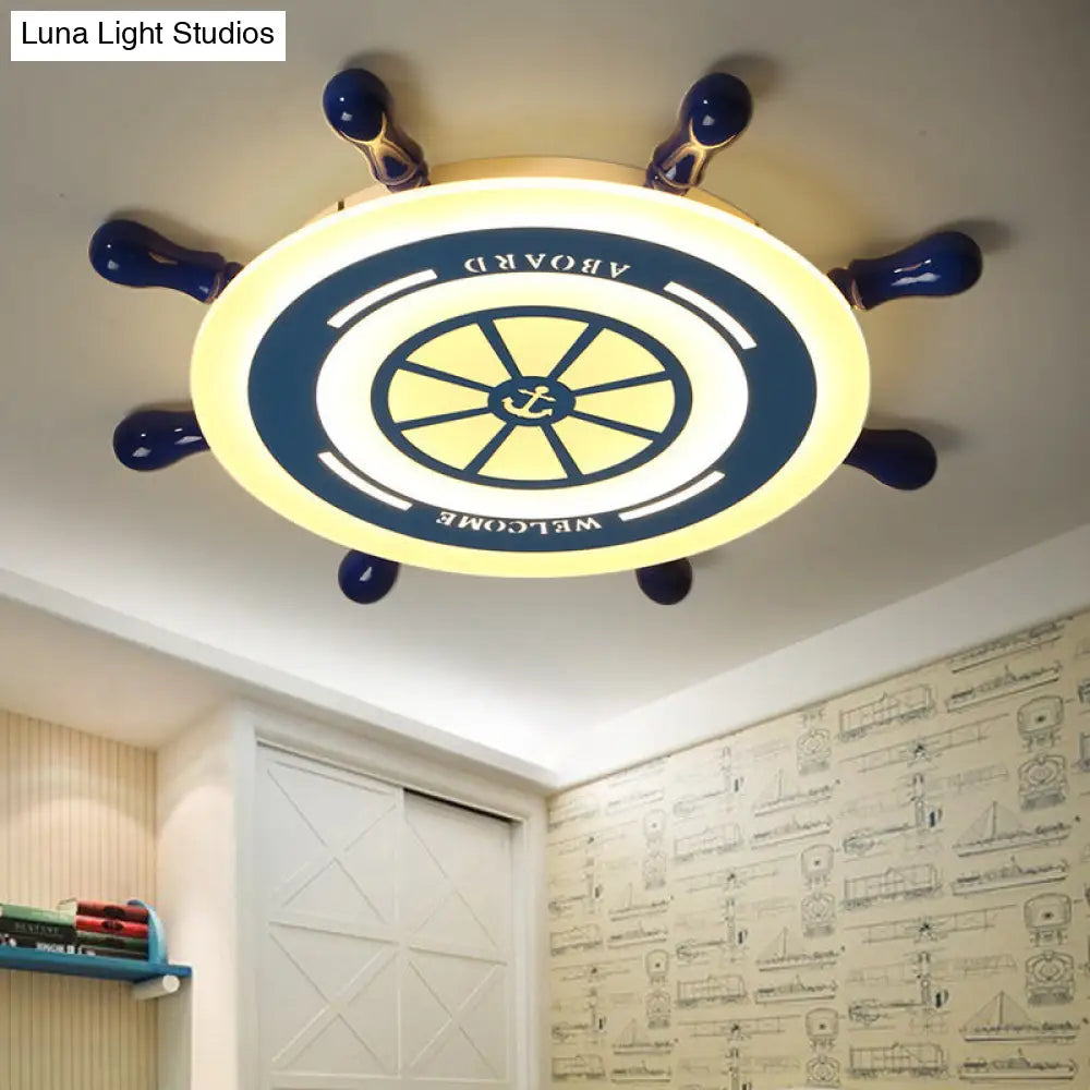 Flush Mount Led Blue Ceiling Light For Kids Bedroom - Warm/White