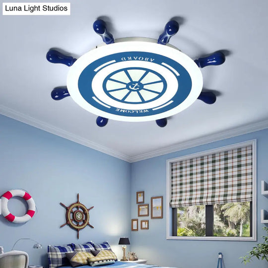 Flush Mount Led Blue Ceiling Light For Kids Bedroom - Warm/White / White