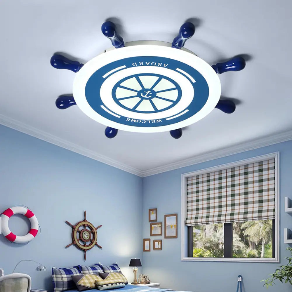 Flush Mount Led Blue Ceiling Light For Kids’ Bedroom - Warm/White / White