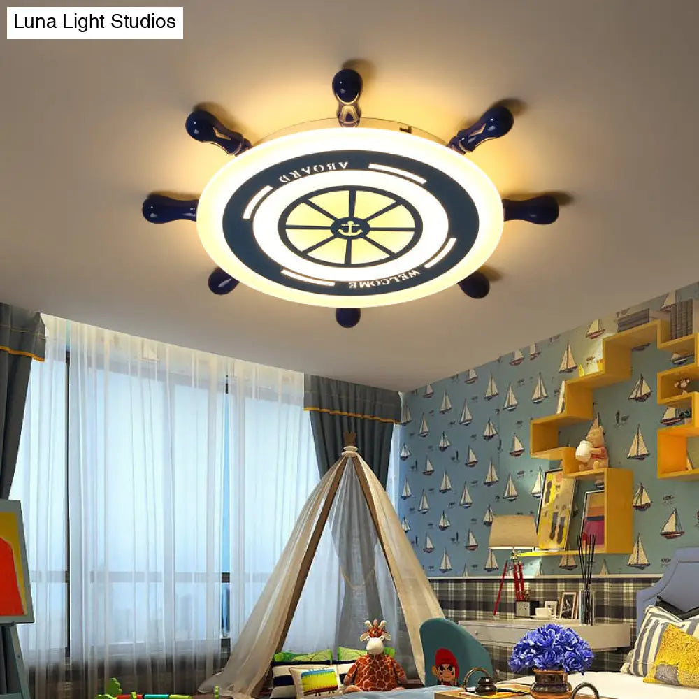 Flush Mount Led Blue Ceiling Light For Kids Bedroom - Warm/White / Warm