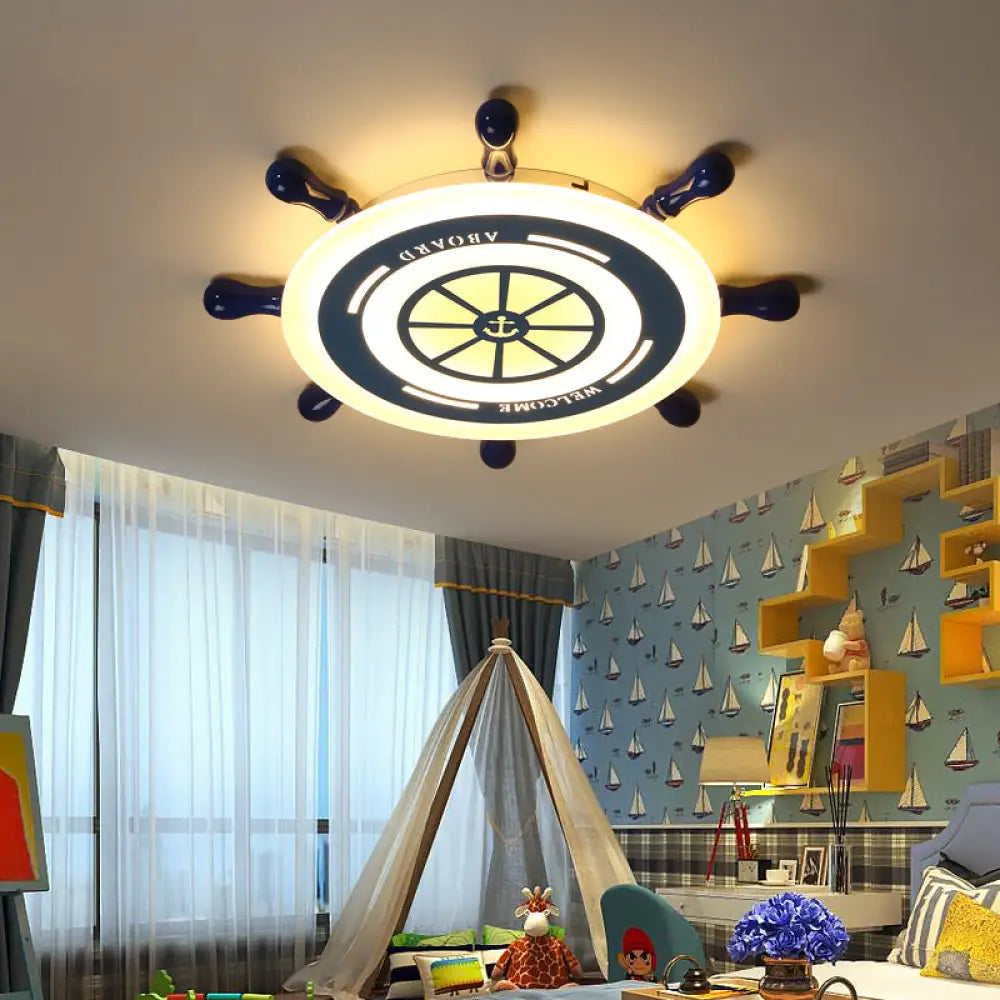 Flush Mount Led Blue Ceiling Light For Kids’ Bedroom - Warm/White / Warm