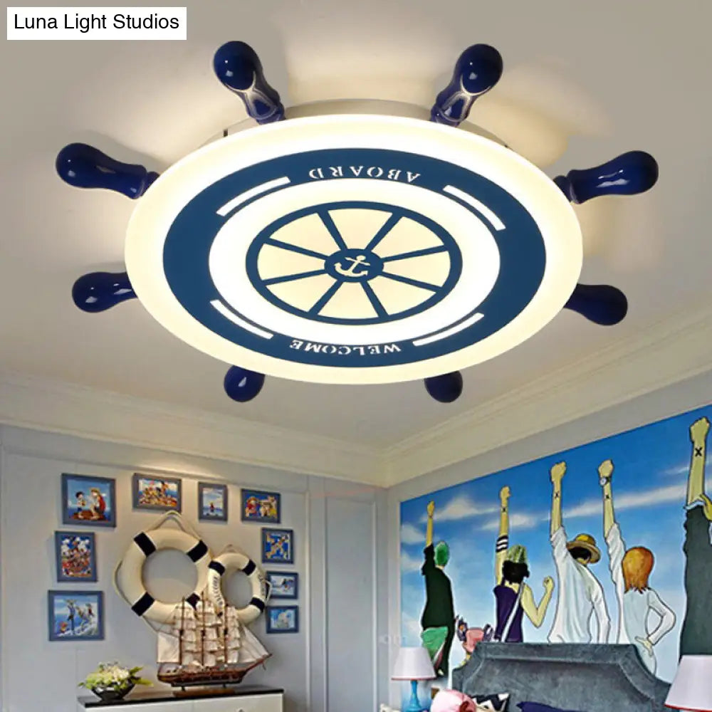 Flush Mount Led Blue Ceiling Light For Kids Bedroom - Warm/White