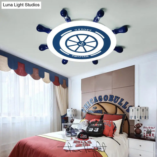 Flush Mount Led Blue Ceiling Light For Kids’ Bedroom - Warm/White