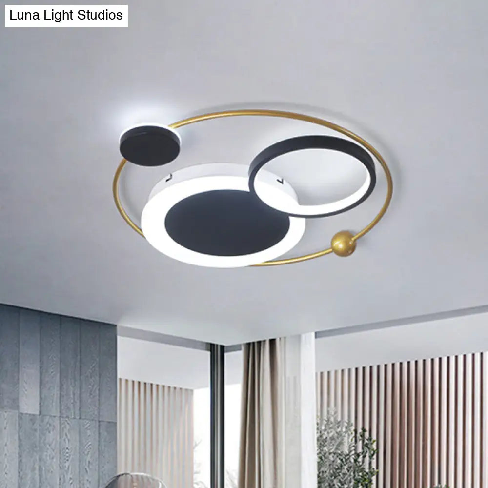 Flush Mount Led Ceiling Light In Acrylic Black And Gold Warm/White 16.5/20.5/24.5 W